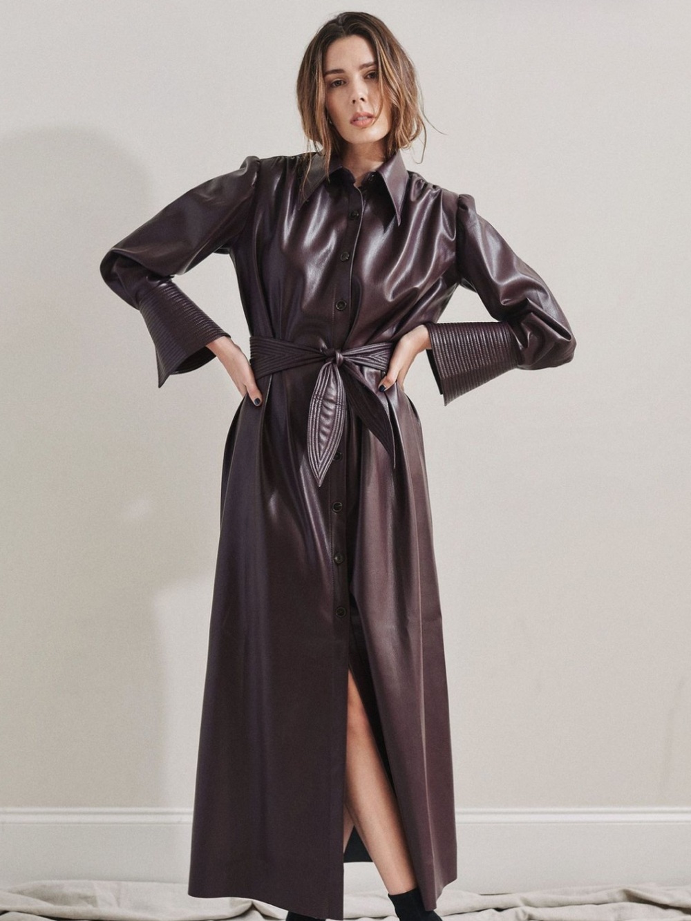Nanushka Rosana Aubergine Vegan Leather Dress Size XS
